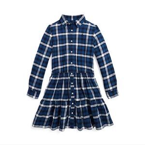 Ralph Lauren plaid tiered flannel shirtdress size 8 cotton